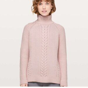 Lululemon Bring the Cozy Pink Chunky Cable Knit Sweater High Neck Boho Size 6